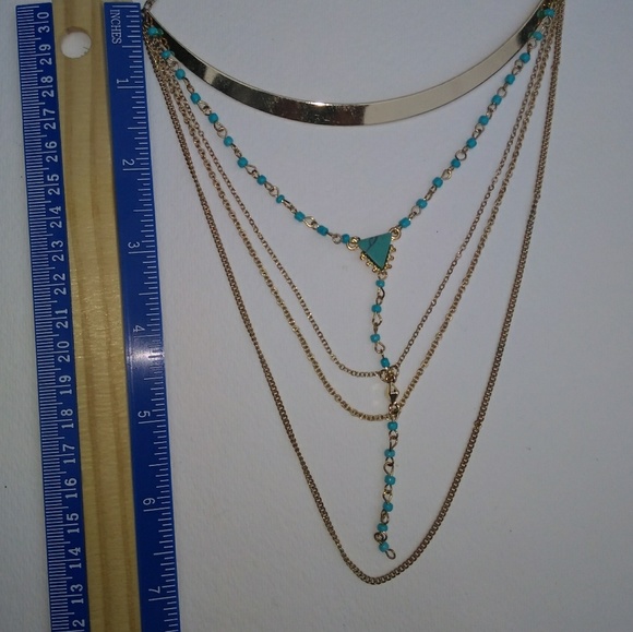 NWOT Boho Egyptian Style Multi-Tier Gold Bar Nklc - Picture 7 of 8